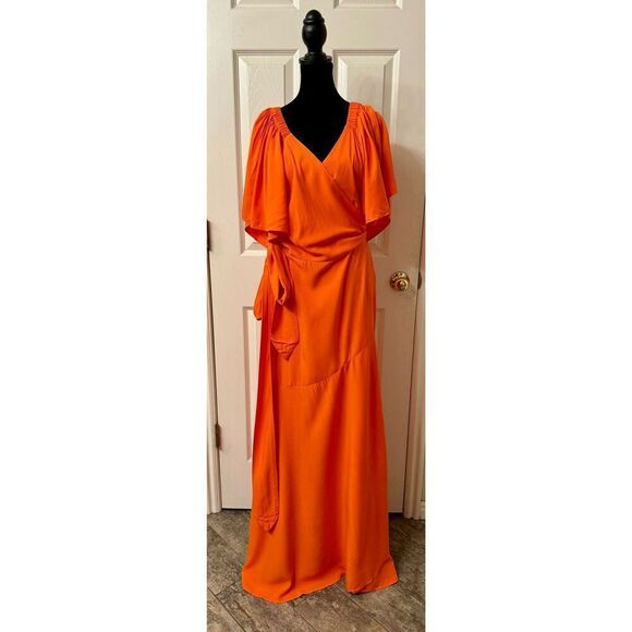 NWT L*Space Summer Nights Panama Wrap Maxi Orange Short Sleeve Dress Large - Picture 3 of 8